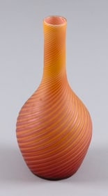 POMPEIAN SWIRL SATIN GLASS BUD VASE Late 19th Century Height 8".