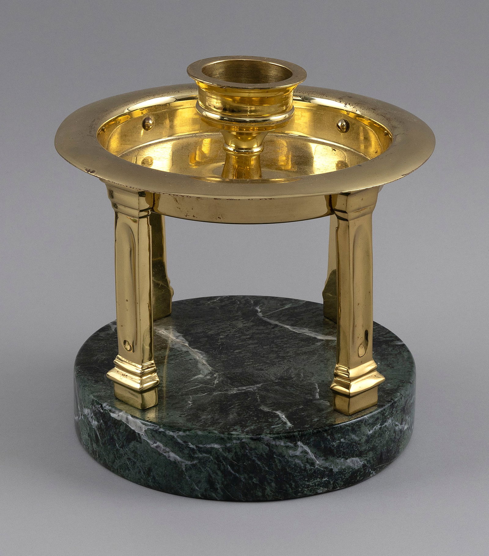 ITALIAN-STYLE BRASS CANDLE HOLDER Late 20th Century Height 10.5". Diameter 9". (1 of 2)