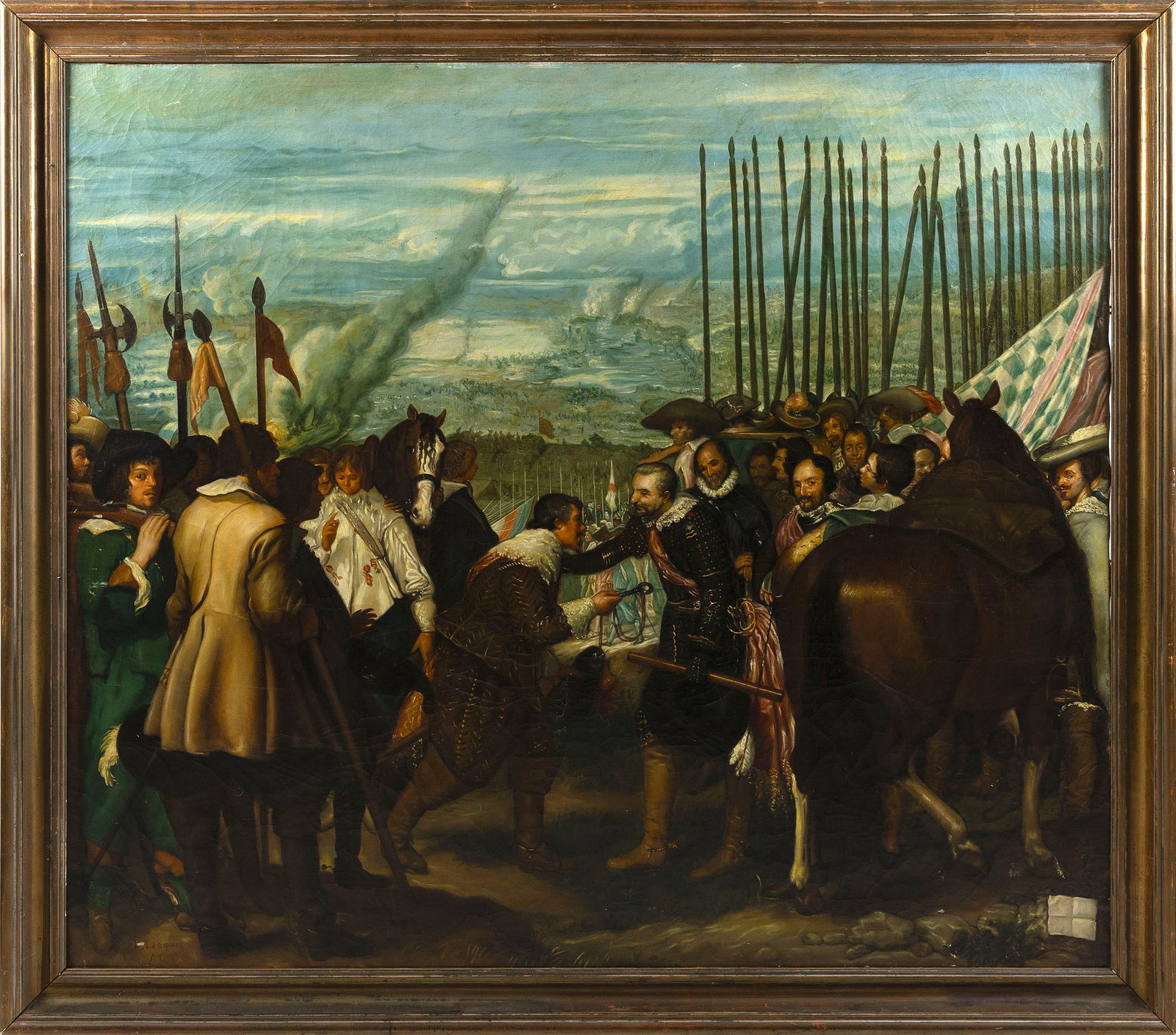 AFTER VELAZQUEZ (Contemporary,), The Surrender of Breda., Oil on canvas, 51.5" x 59.9". Framed 57" x (1 of 2)