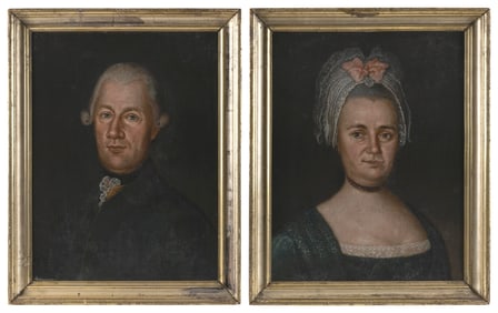 ENGLISH SCHOOL (19th Century,), Pair of portraits, the man in a black jacket and the woman in a lace
