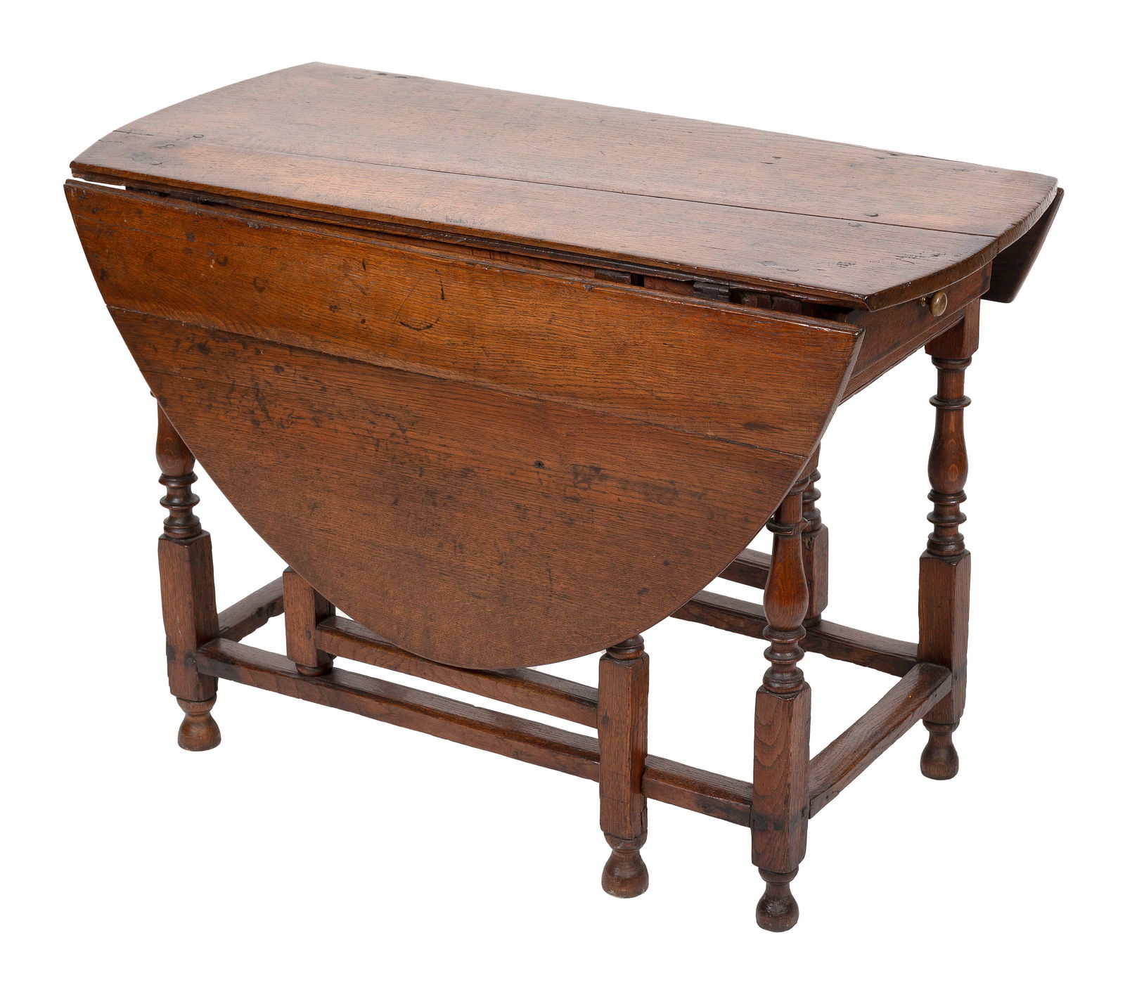 ENGLISH OAK DROP-LEAF TABLE 19th Century Height 28". Length 17.5" plus two 17" leaves. Width 39.5". (1 of 1)
