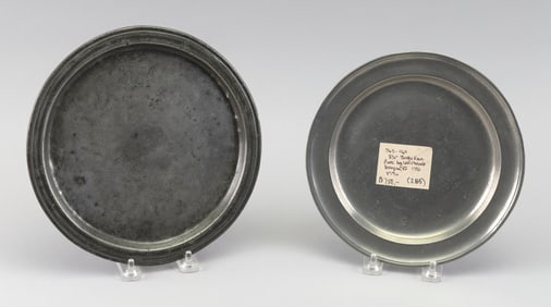 TWO PEWTER PLATES 17th/18th Century Diameters 8.25" and 9".