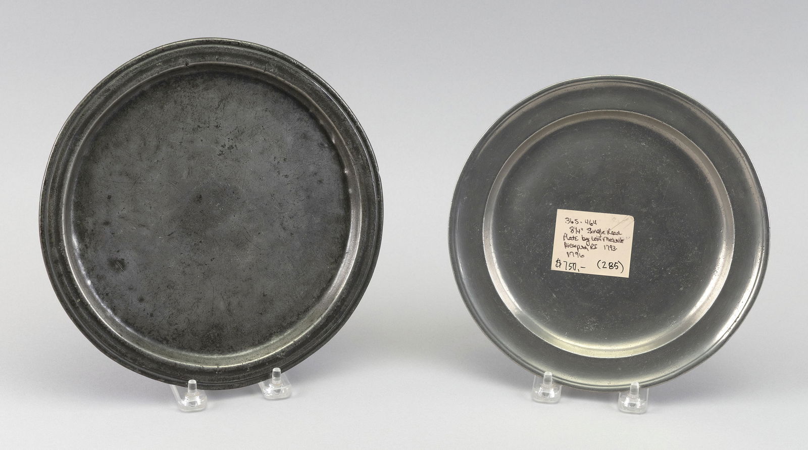 TWO PEWTER PLATES 17th/18th Century Diameters 8.25" and 9".: TWO PEWTER PLATES17th/18th CenturyOne by William Melville and one with a faint mark, possibly for John Dolbeare.Diameters 8.25" and 9".