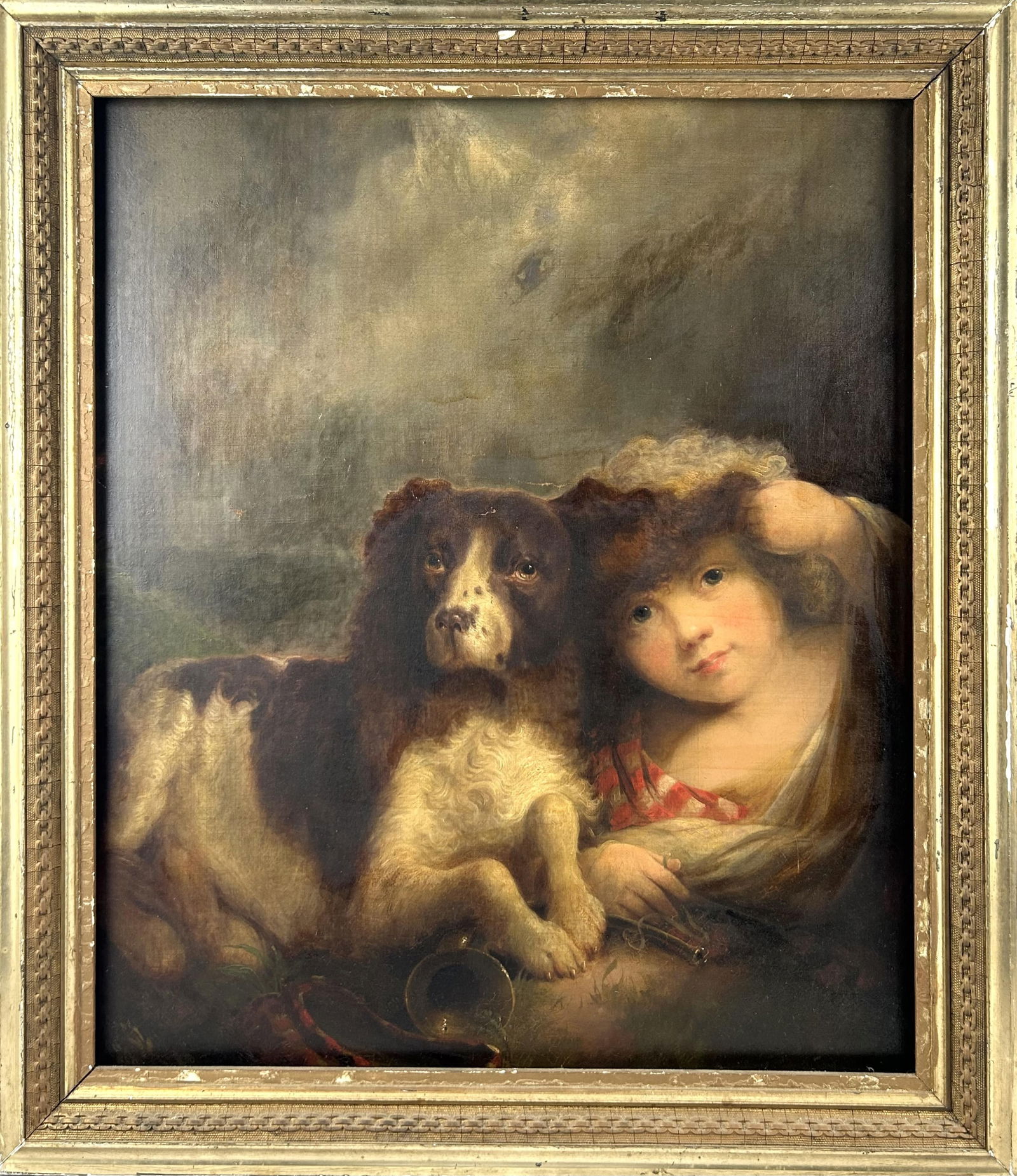 AFTER SIR EDWIN HENRY LANDSEER (United Kingdom, 19th Century), Girl with a dog., Oil on canvas, (1 of 3)