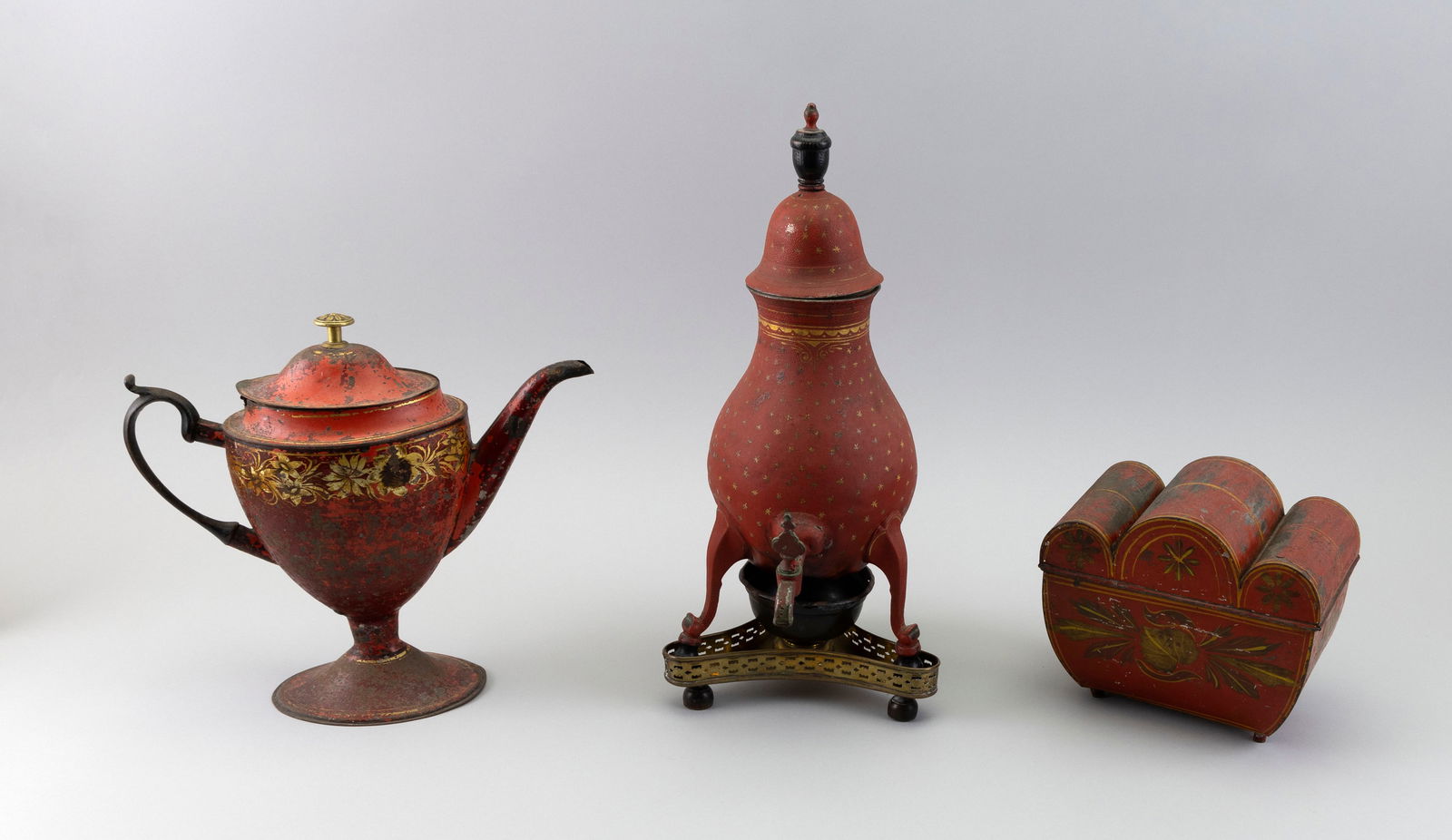 THREE PIECES OF TOLE Likely France, 19th Century Heights to 15". (1 of 2)