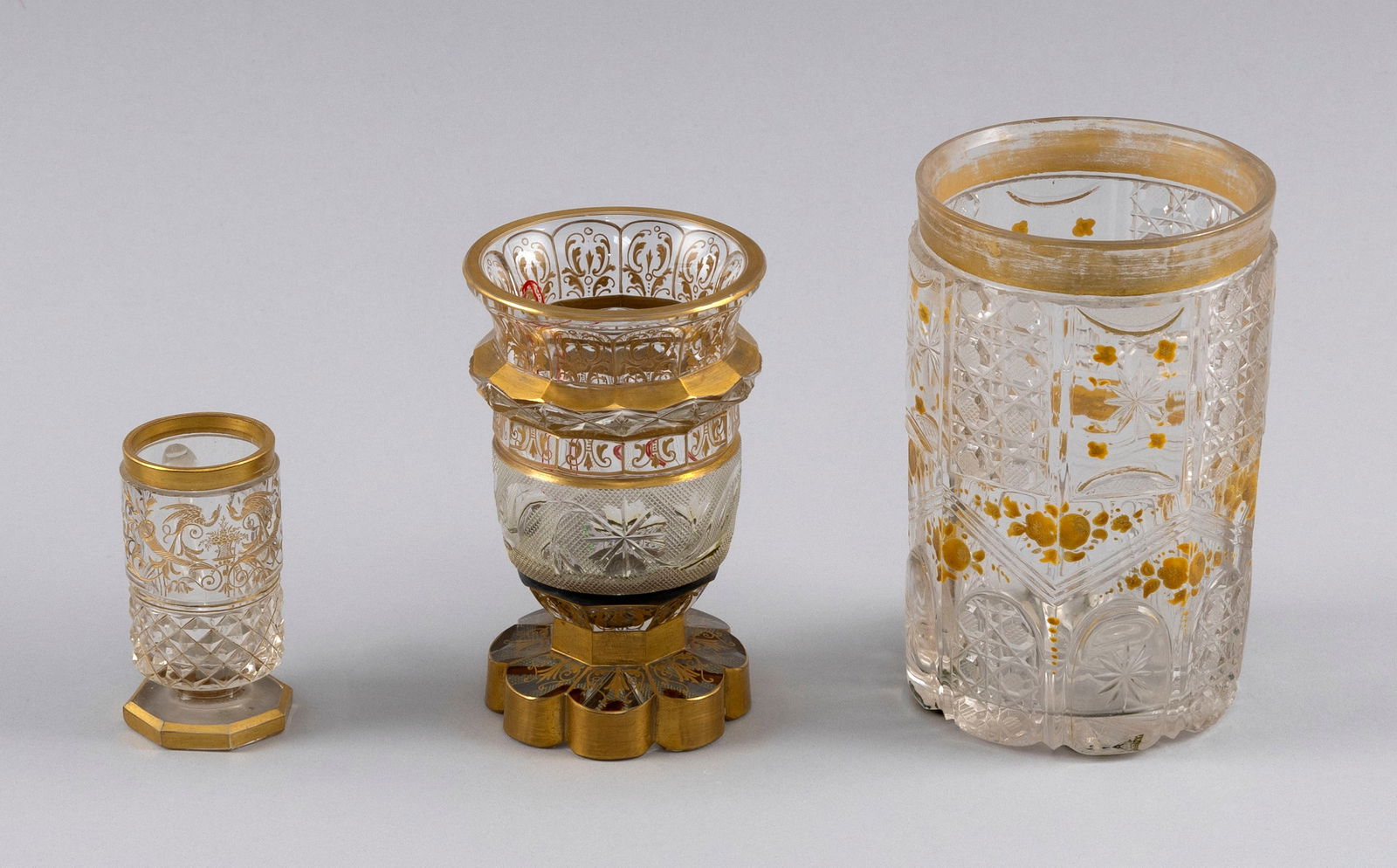 THREE PIECES OF FINE CUT BOHEMIAN GLASS WITH GILT DECORATION 19th Century (1 of 3)