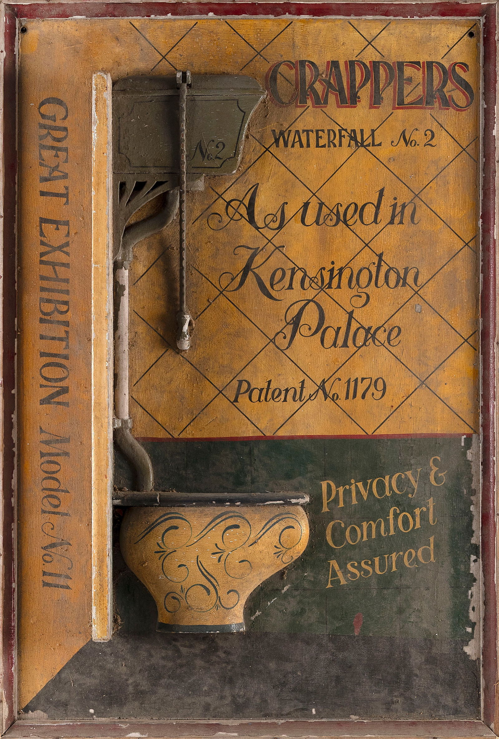 VINTAGE-STYLE TRADE SIGN Contemporary 36" x 24".: VINTAGE-STYLE TRADE SIGNContemporary"Crappers [...] As used in Kensington Palace [...] Privacy & Comfort Assured".36" x 24".
