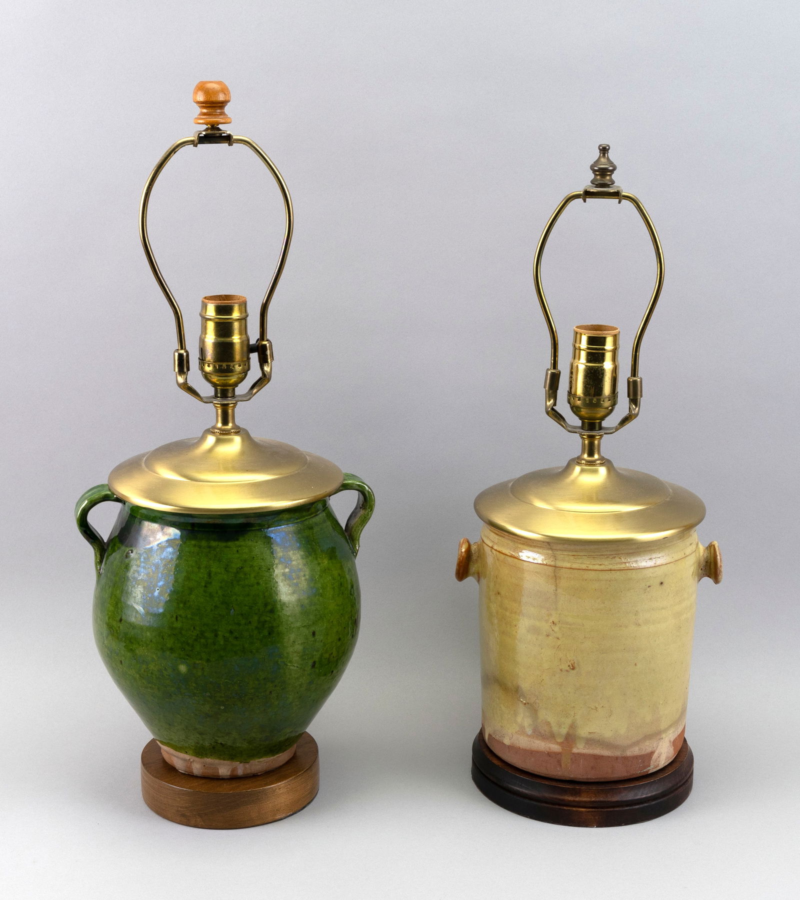 TWO FRENCH POTTERY TABLE LAMPS 20th Century Heights 18.5" and 20". (1 of 2)