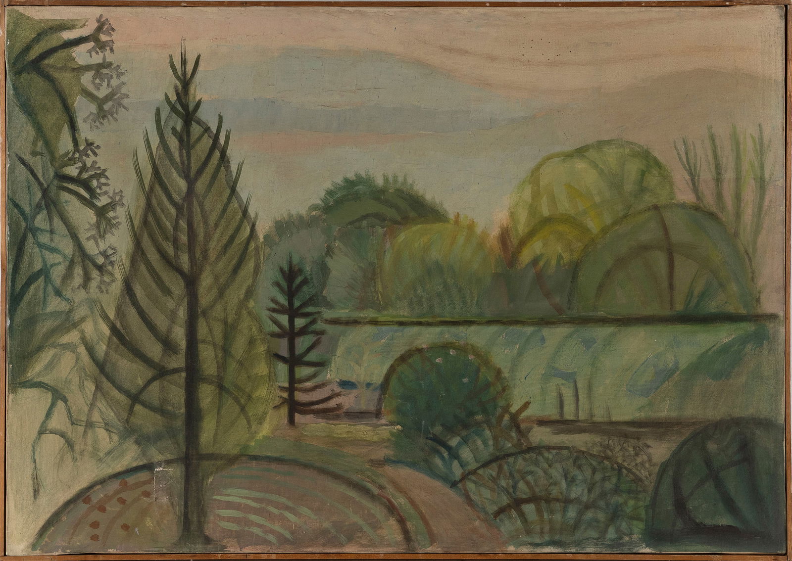 CONTINENTAL SCHOOL (Early 20th Century,), Tree-filled landscape., Oil on canvas, 21" x 30". Framed (1 of 2)