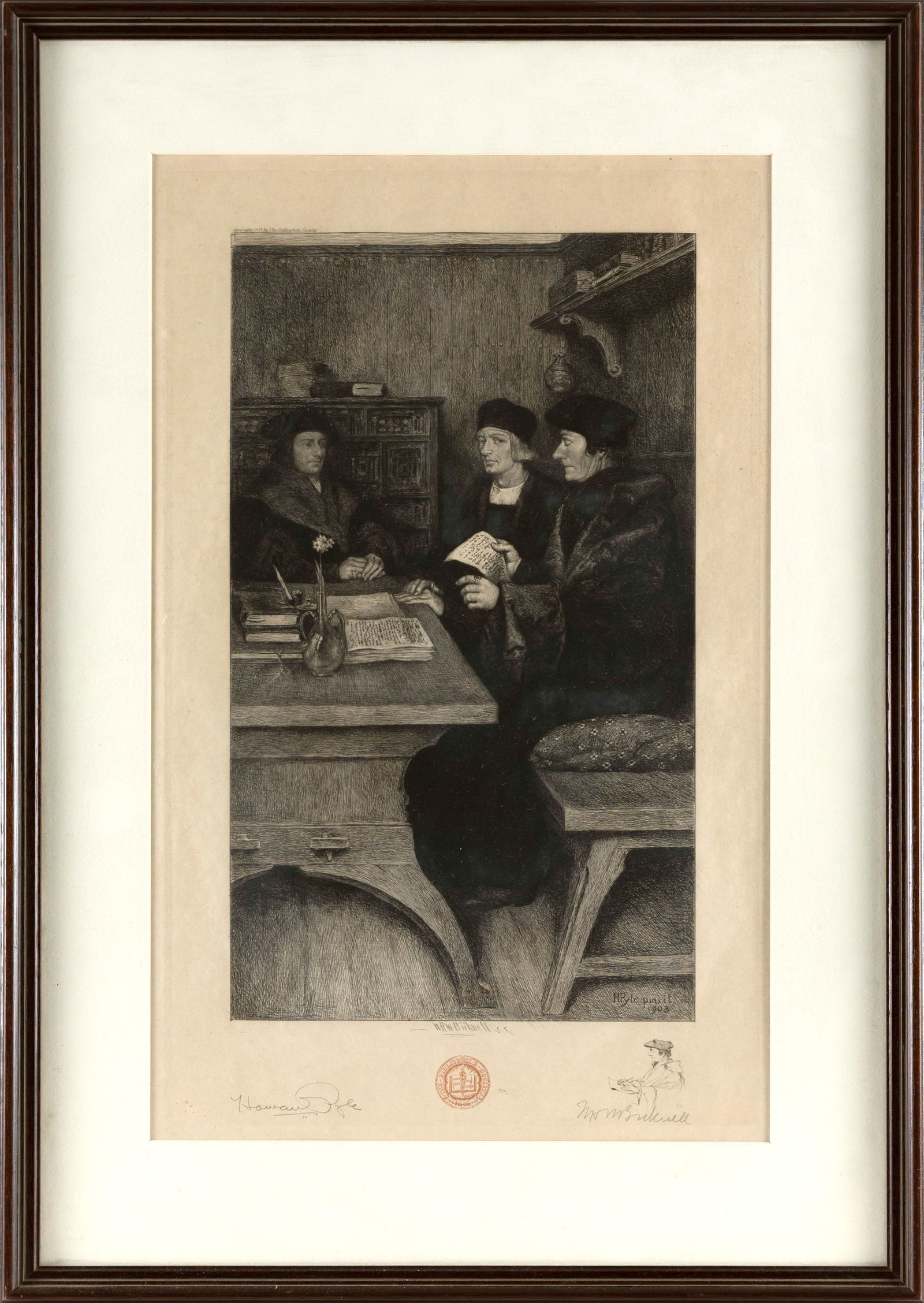 AFTER HOWARD PYLE (Delaware/Pennsylvania, 1853-1911), "Erasmus Reading to Colet", 1903., Etching on (1 of 2)