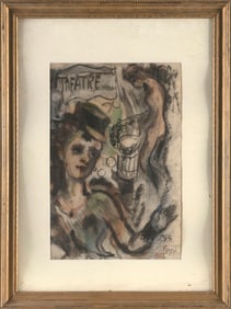 CONTINENTAL SCHOOL (Mid-20th Century,), "Theatre"., Mixed media on paper, 17" x 11". Framed 26.5" x
