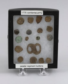 COLLECTION OF CONTINENTAL ARMY REGIMENT BUTTONS Circa 1775 Framed 6.5" x 5".