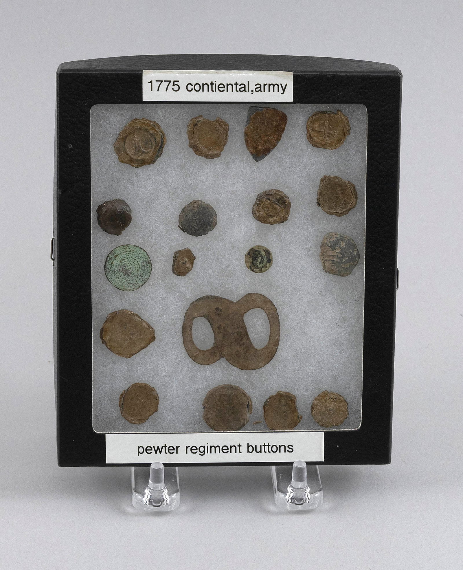 COLLECTION OF CONTINENTAL ARMY REGIMENT BUTTONS Circa 1775 Framed 6.5" x 5". (1 of 2)