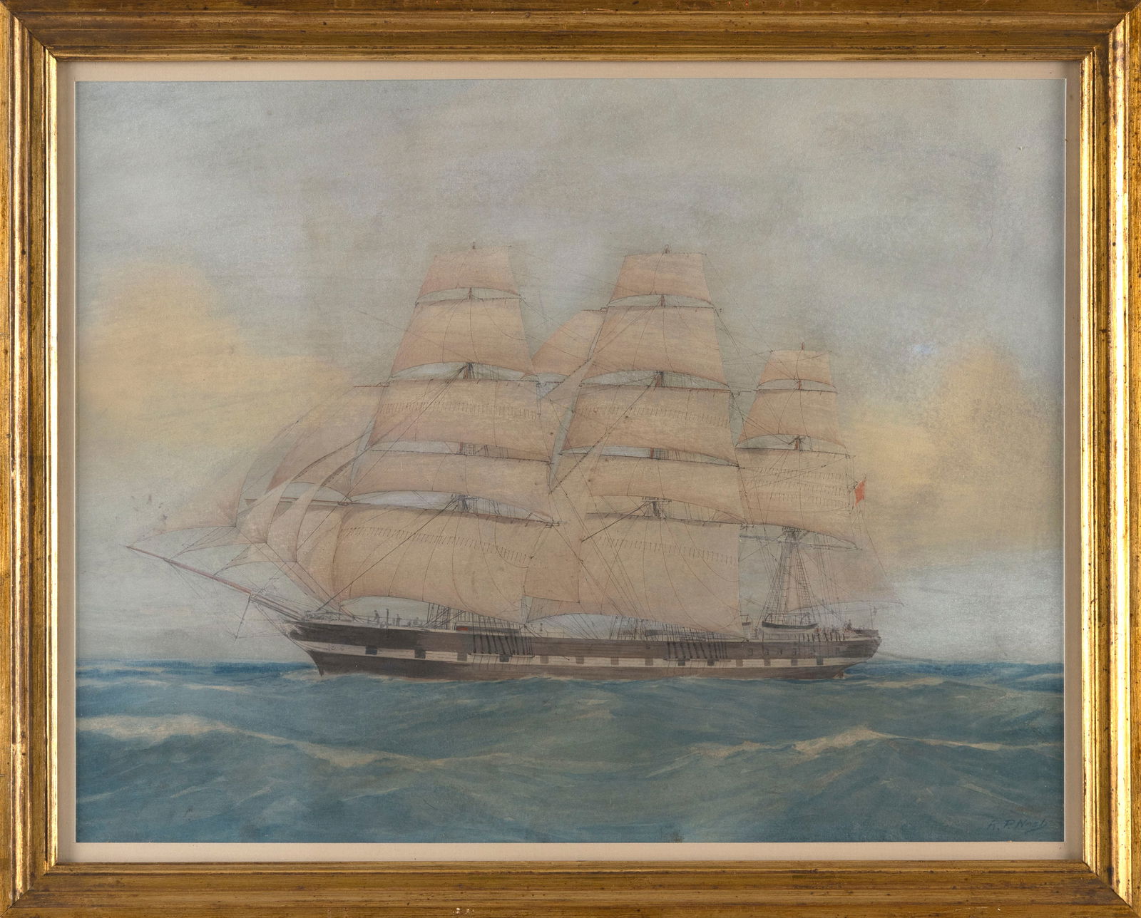 R.P. NASH (England, Late 19th/Early 20th Century), "The Blackwell Frigate Lincolnshire".,: R.P. NASHEngland, Late 19th/Early 20th Century"The Blackwell Frigate Lincolnshire". Signed lower right "R.P. Nash". Titled verso.Watercolor, 13.5" x 17.25" sight. Framed 15.5" x 19.5".