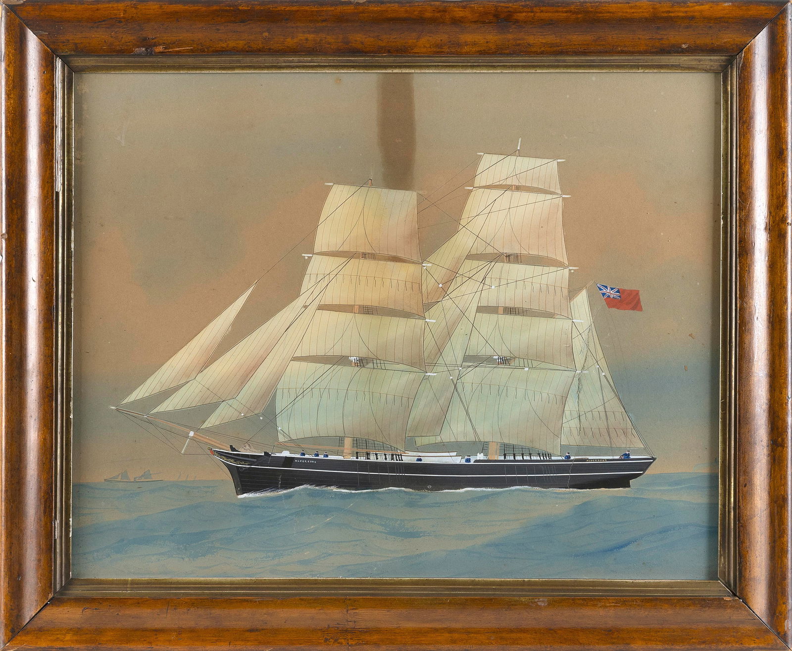 BRITISH SCHOOL (19th Century,), Cargo ship Aldersons under sail., Watercolor on paper, 18" x 22". (1 of 2)