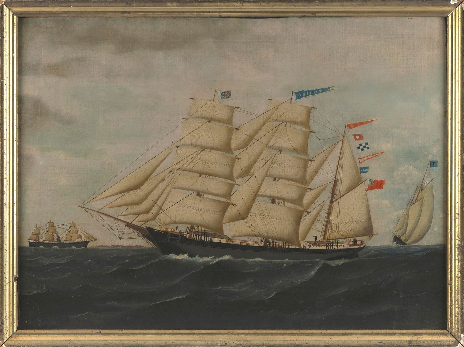 ENGLISH SCHOOL (Late 19th Century,), The ship Orient., Oil on canvas, 26" x 36". Framed 28.5" x (1 of 2)