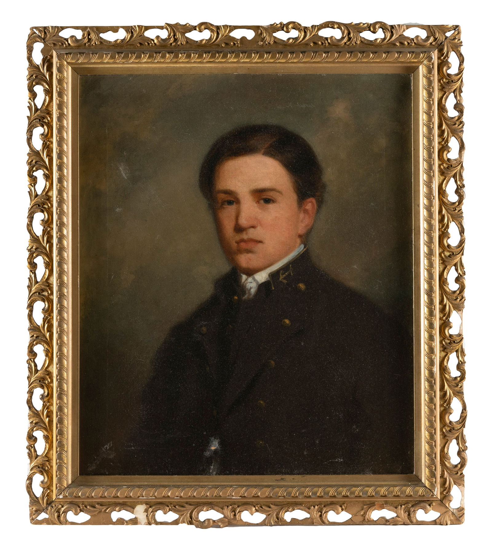 PORTRAIT OF A MIDSHIPMAN 19th Century Oil on canvas, 24" x 20". Framed 29" x 25". (1 of 2)