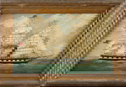 BRITISH SCHOOL (20th Century,), Iron-hulled ship., Oil on canvas, 14" x 21". Framed 17" x 25".
