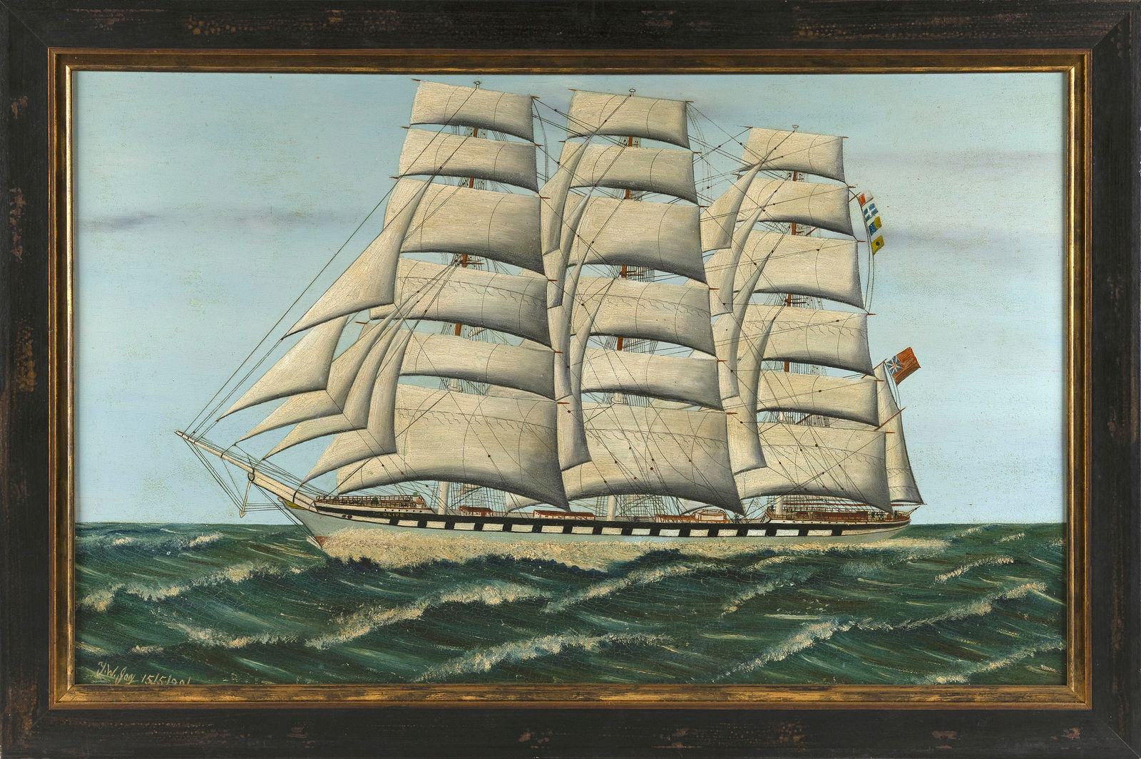 BRITISH SCHOOL (Dated 1901,), The ship Olive., Oil on board, 22" x 36.5". Framed 27" x 40". (1 of 2)
