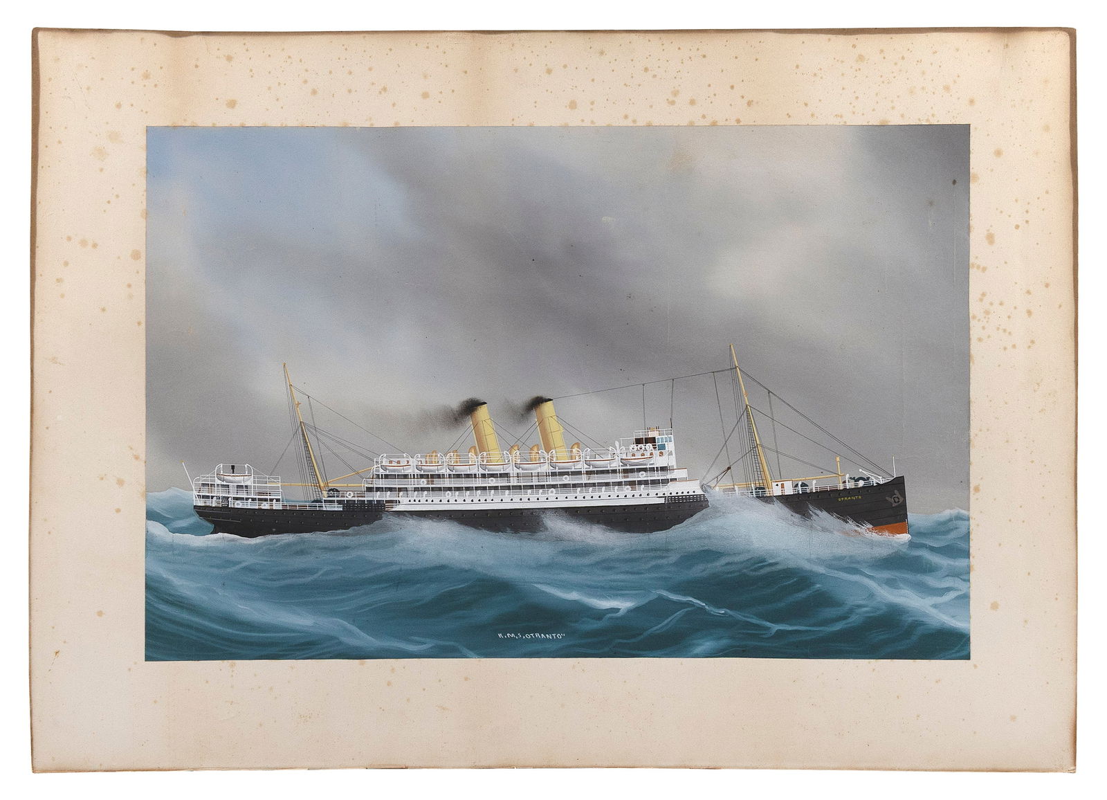ATTRIBUTED TO LUCA PAPALUCA (Italy, 1890-1934), "H.M.S. Otranto"., Gouache, 15.5" x 24.5". Unframed. (1 of 1)