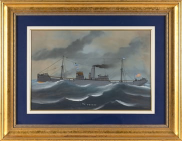 ITALIAN SCHOOL (Early 20th Century,), "SS Dochra"., Gouache, 15" x 24" sight. Framed 27" x 35".