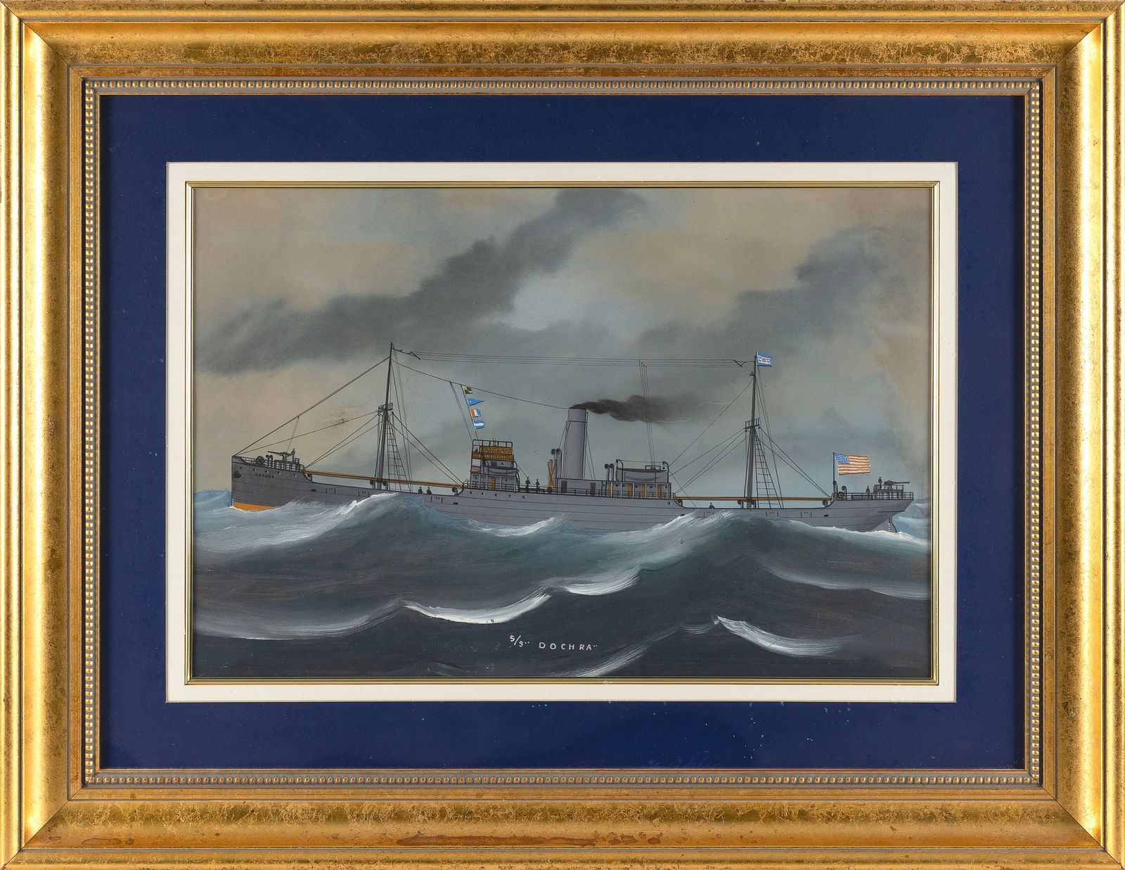 ITALIAN SCHOOL (Early 20th Century,), "SS Dochra"., Gouache, 15" x 24" sight. Framed 27" x 35". (1 of 2)