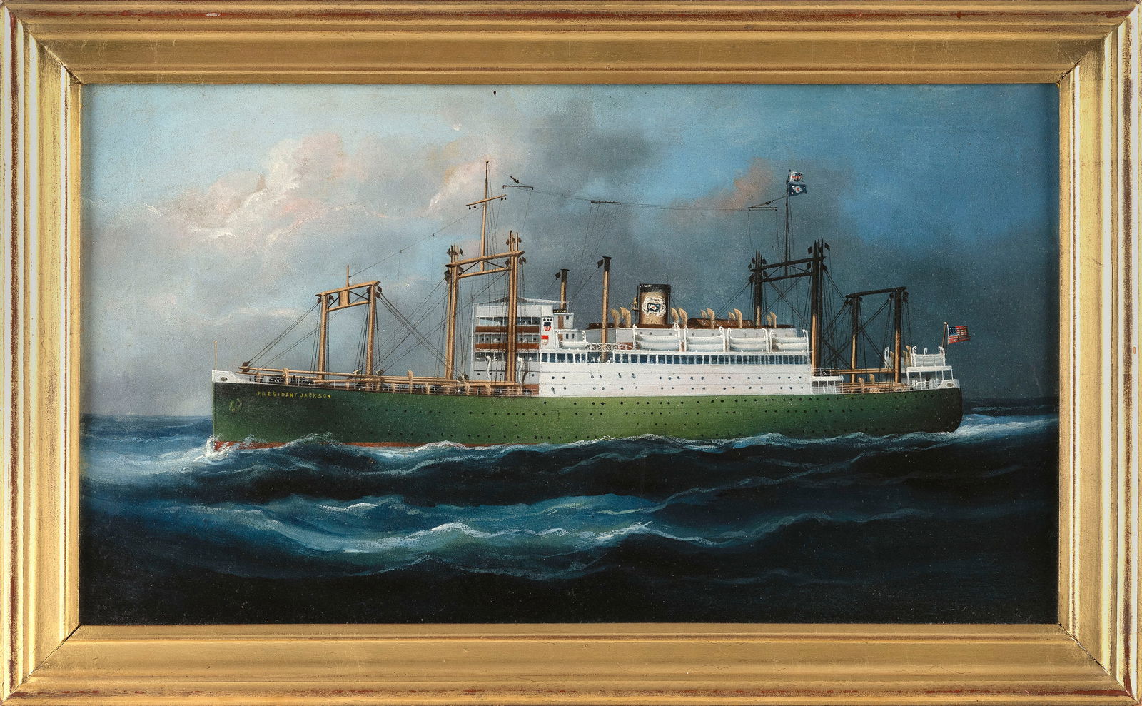 MANNER OF ANTON FISHER (America, Early 20th Century), Ship President Jackson., Oil on canvas, 12" x (1 of 2)