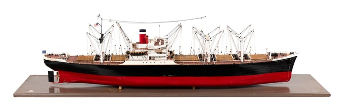 CASED MODEL OF THE "AMERICAN SCOUT" CARGO SHIP 20th Century Case height 17.5". Length 55". Width