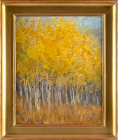 PAINTING OF FALL BIRCHES Oil on canvas, 22" x 18". Framed 27.5" x 23.5".