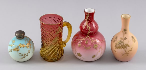 FOUR PIECES OF ART GLASS 19th Century