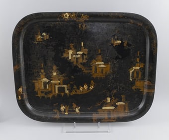 JAPANNED BLACK LACQUER TRAY 19th Century