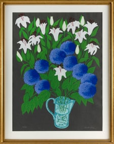 JUDITH SHAHN (New York, 1929-2009), Allium and lilies in a pitcher., Color screenprint, 25" x 19.5"