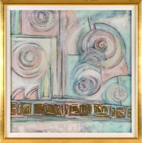 KIRK DENNEY (America, Contemporary), Abstract still life., Oil on canvas, 26" x 26". Framed 30" x