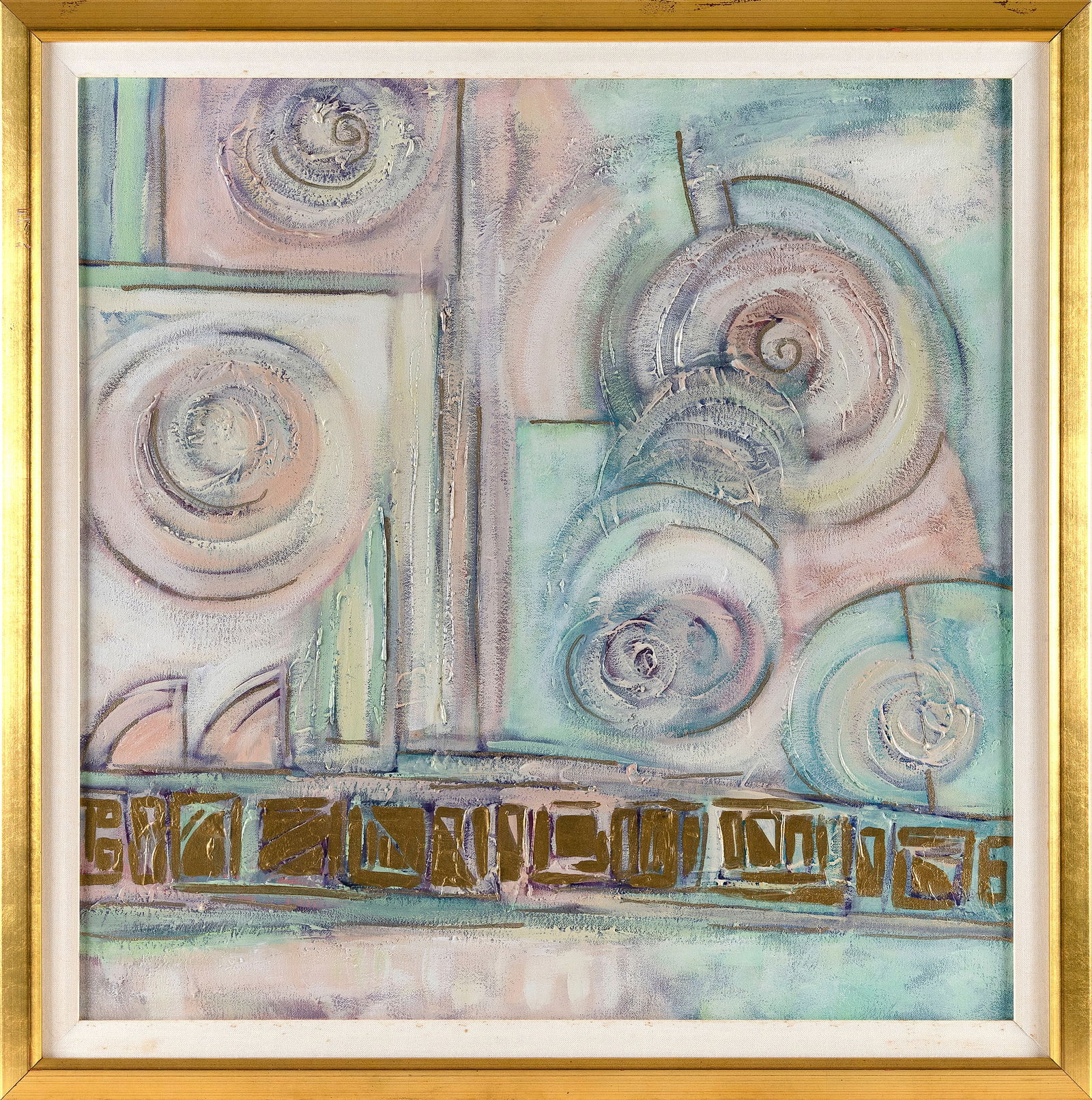 KIRK DENNEY (America, Contemporary), Abstract still life., Oil on canvas, 26" x 26". Framed 30" x (1 of 2)