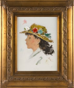 SAMUEL EDMUND OPPENHEIM (New York/Florida, 1901-1992), Girl in a flowered hat., Oil on canvas, 16" x