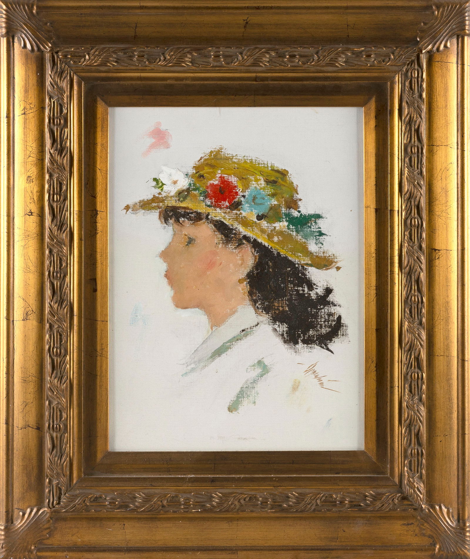 SAMUEL EDMUND OPPENHEIM (New York/Florida, 1901-1992), Girl in a flowered hat., Oil on canvas, 16" x (1 of 2)