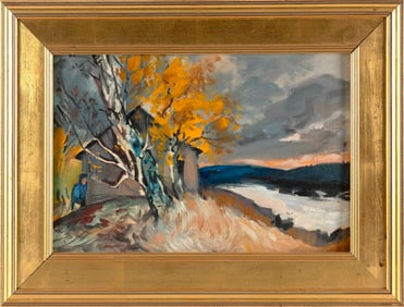 ALFRED P. CZEREPAK (Massachusetts, 1928-1986), Autumnal river landscape., Oil on canvas, 12" x 18".
