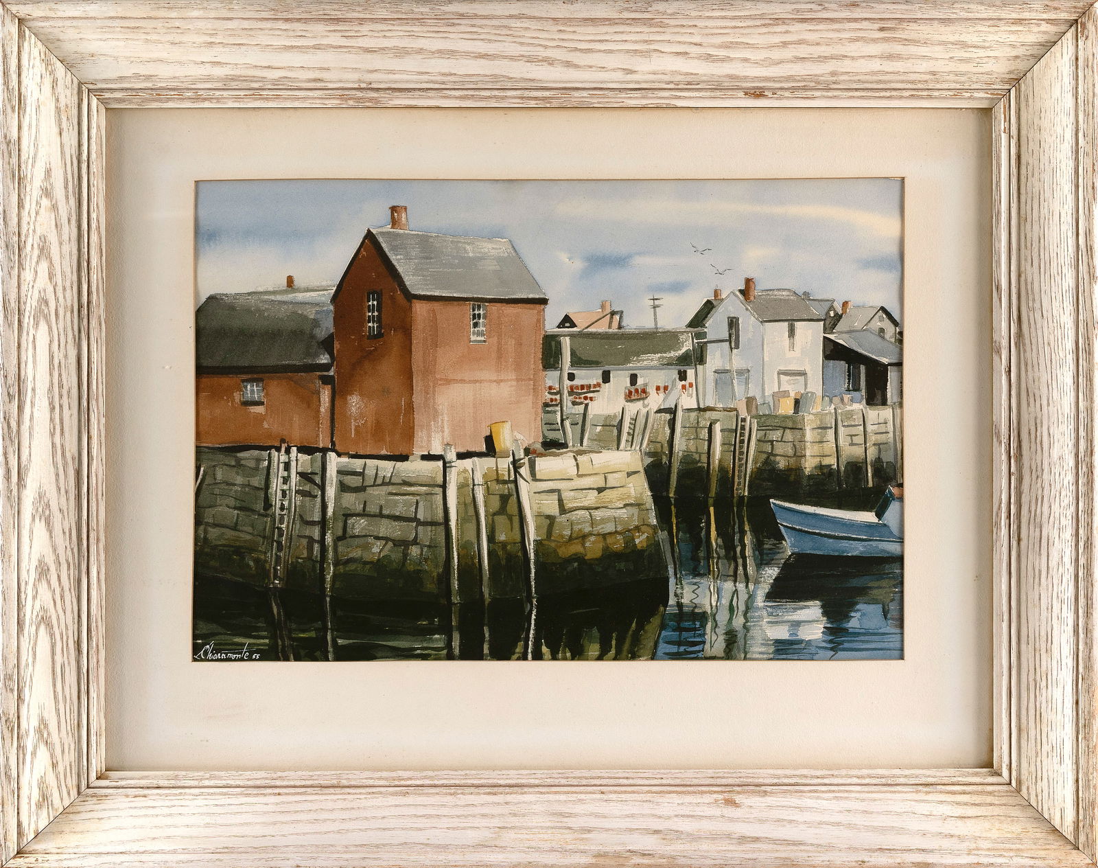 LOUIS CHIARMONTE (America, 20th Century), Motif #1, Rockport., Watercolor, 12.5" x 19" sight. Framed (1 of 2)