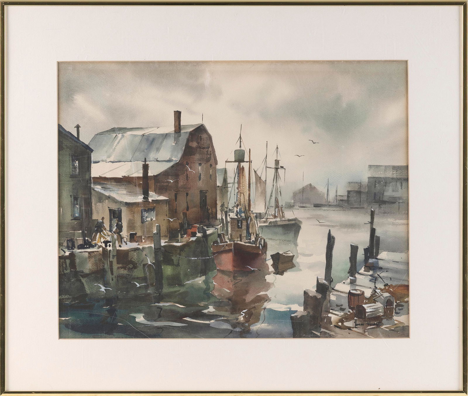 JOHN CUTHBERT HARE (Massachusetts/Florida, 1908-1978), Dock scene., Watercolor on paper, 12.5" x 16" (1 of 2)