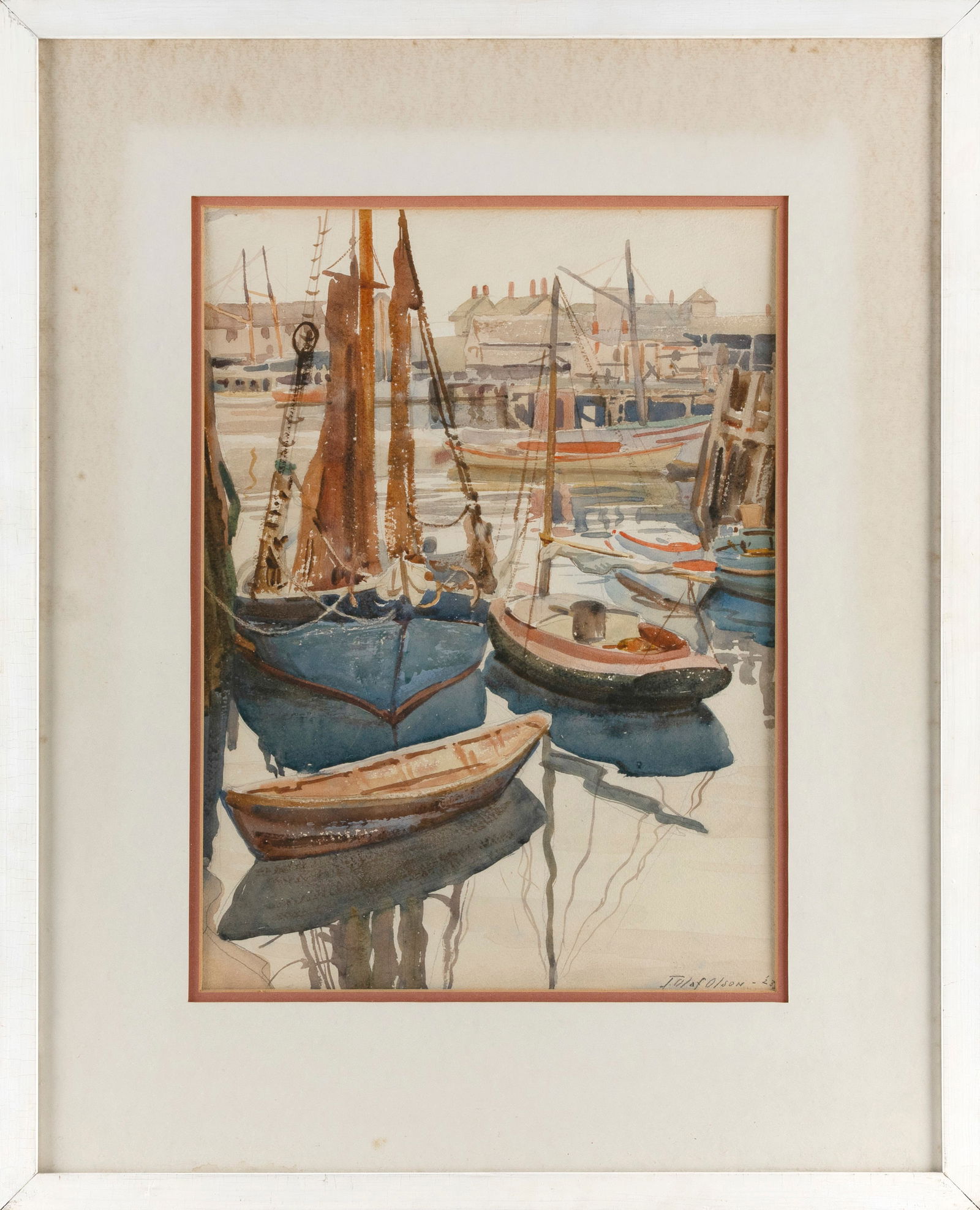 JOSEPH OLAF OLSON (New York/Connecticut/Minnesota, 1894-1979), Boats in a harbor., Watercolor on (1 of 2)