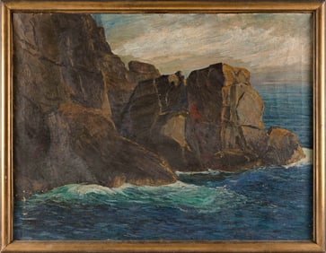 AMERICAN SCHOOL (20th Century,), Rocky coastal scene., Oil on canvas, 30? x 40?. Framed 33? x 43".