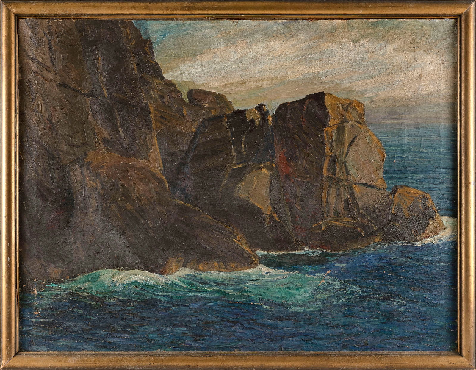 AMERICAN SCHOOL (20th Century,), Rocky coastal scene., Oil on canvas, 30? x 40?. Framed 33? x 43". (1 of 2)