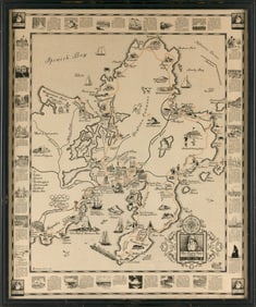 MAP OF CAPE ANN, MASSACHUSETTS Dated 1930 24" x 20" sight. Framed 26" x 22".