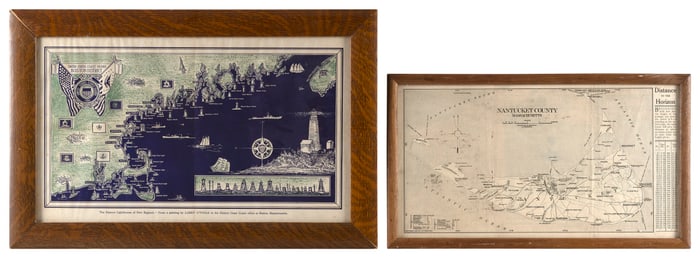 TWO NEW ENGLAND MAPS Early 20th Century Framed 13" x 19" and 9.5" x 16".