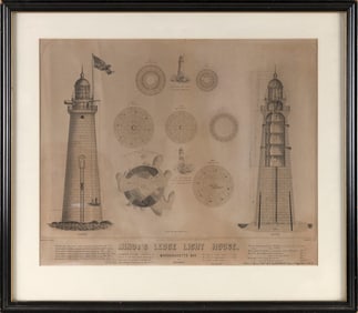 "MINOT'S LEDGE LIGHT HOUSE." PRINT Circa 1860 15" x 18" sight. Framed 21" x 24".