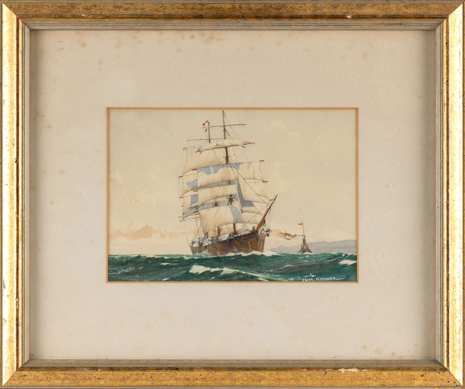 CHARLES ROSNER (New York/Germany, 1894-1975), Whaleship with a tug off her port side., Watercolor, (1 of 2)