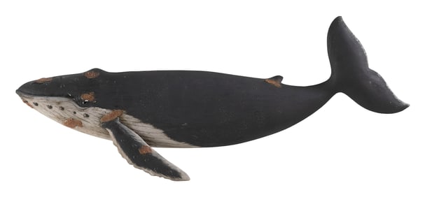 ROGER MITCHELL CARVED HUMPBACK WHALE PLAQUE Massachusetts, Contemporary Length 23".