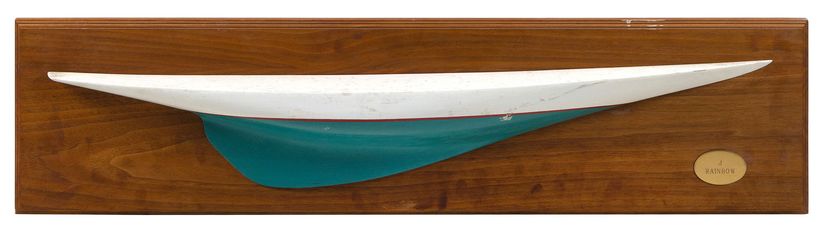 MOUNTED HALF HULL MODEL OF THE "RAINBOW" 20th Century 10" x 40". (1 of 2)