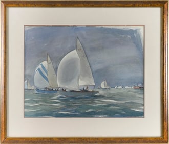 YNGVE EDWARD SODERBERG (Connecticut, 1896-1971), Regatta scene with the Brenton Reef Lightship in
