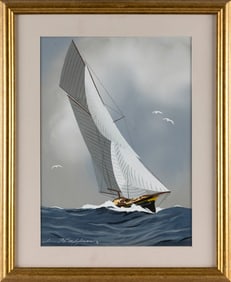 LEON HAFFNER (France, 1881-1972), Sailboat., Gouache on paper, 16" x 12" sight. Framed 22" x 18".